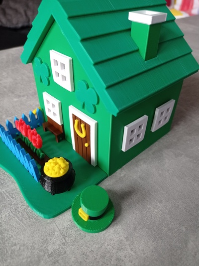 folletto casa giocattolo leprechaun st patrick's giorno pentola of oro cappello verde patrick decorazione celebrazione 3d print model - Mito3D