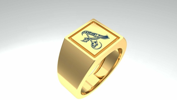 letra inicial royal monograma grabado oro hombres sello anillo anillos Boda banda compromiso 3d print model - Mito3D