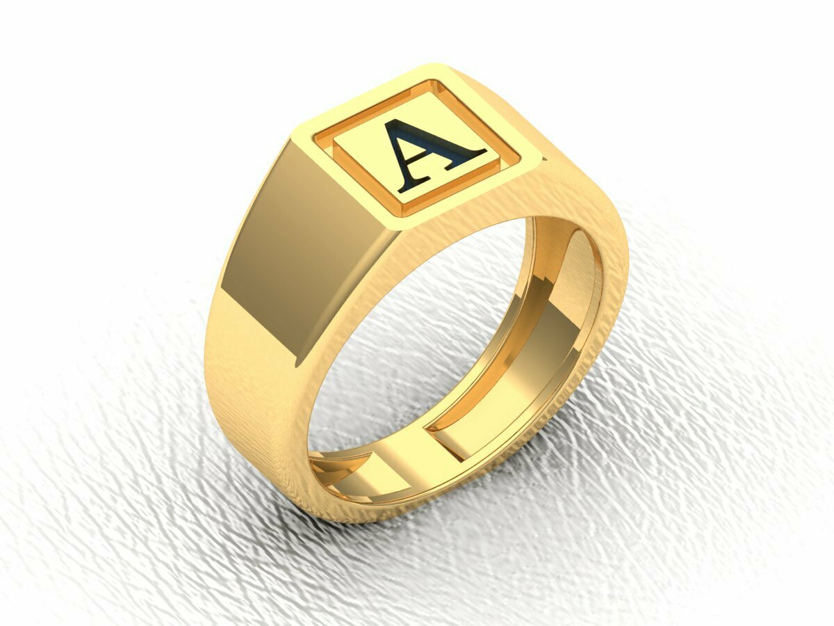 letter meena gold mens signet ring 3D print model - Mito3D