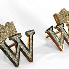 letter stones - gold man 3d jewel earrings center silver diamond swarovsky woman jewelry 3d print model - Mito3D