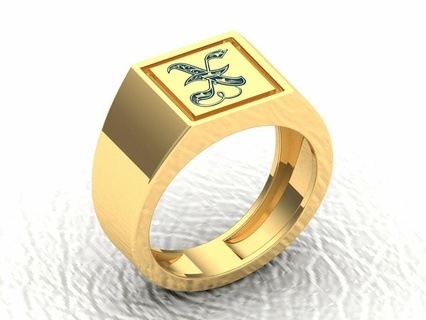 lettre initiale Royal monogramme gravé or hommes sceau bague bijoux anneaux mariage bande engagement 3d print model - Mito3D
