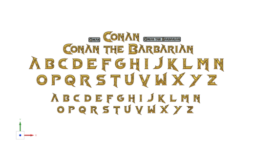 cartas números Conan bárbaro logotipo espada medieval Arnold texto alfabeto personagens Fonte vocabulário 3dletters tipografia figuras 3d print model - Mito3D