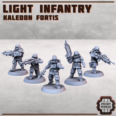 luz infantaria tropas x5 caledoniano fortis militares exército pelotão sci fi escuro 3d print model - Mito3D