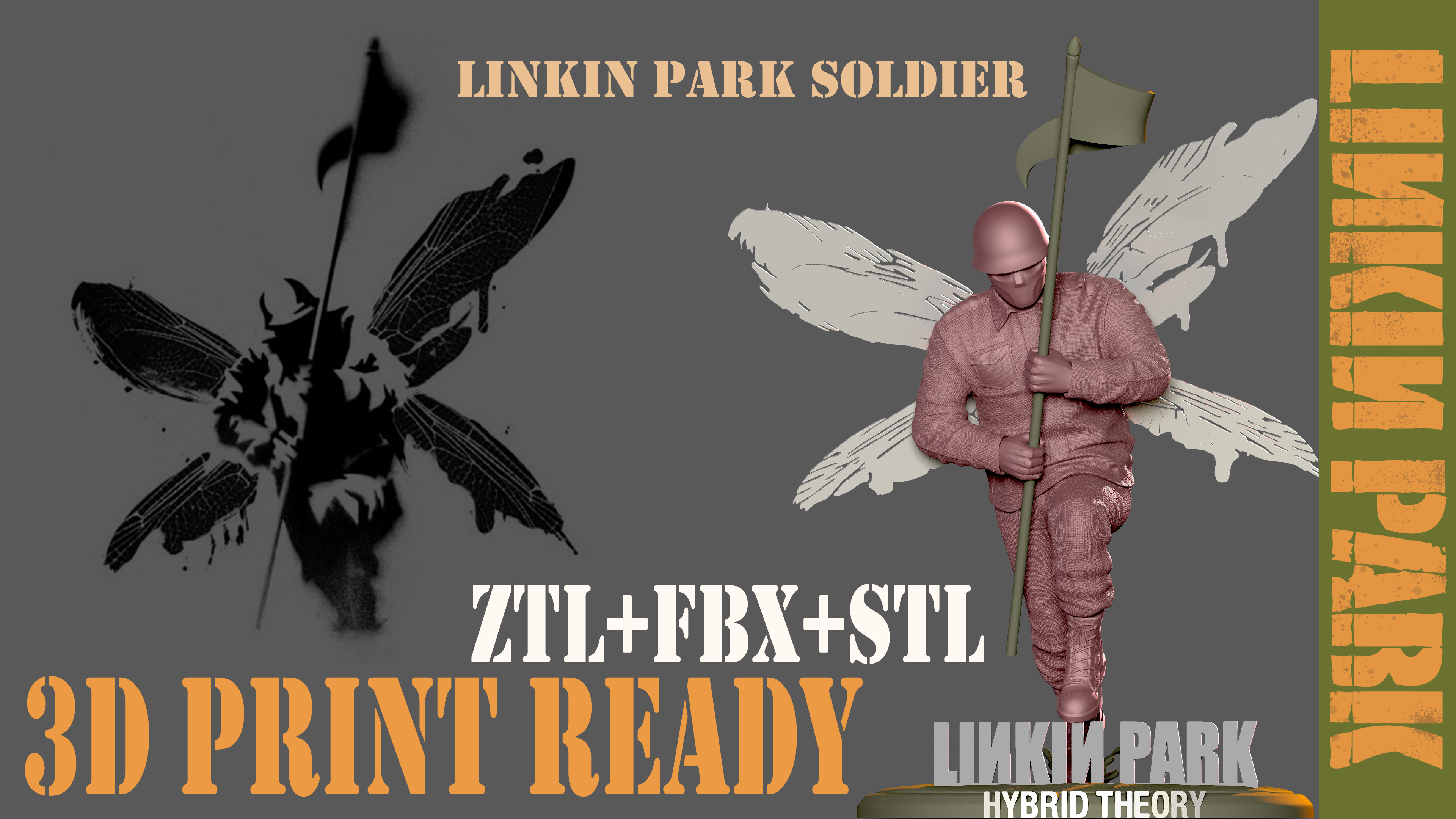 linkin park hibrid theory soldier 3d printing lp linkin park hibrid theory 3d print statue stl band album chester nu metal soldier  3D print model - Mito3D