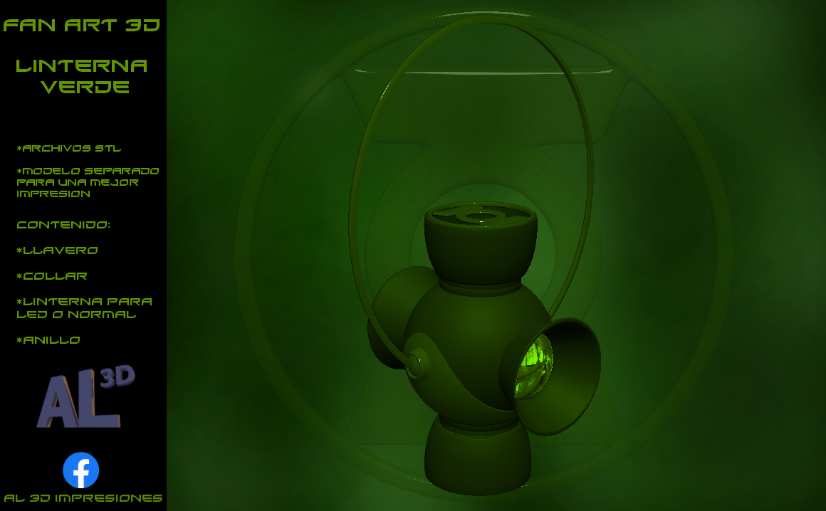 linterna verde modelo cl sico anillo collar llavero Game lampara 3D print model - Mito3D
