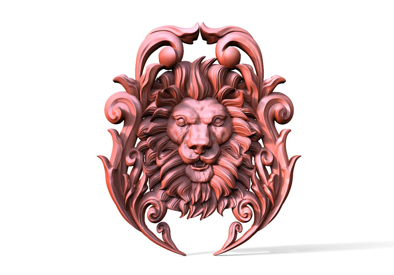 lion cnc 23 1 head art deco wood relief artcam aspire 3D print model - Mito3D