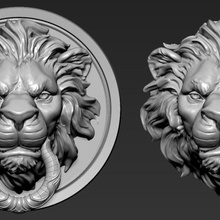 tête de lion art la sculpture décoration médaillon pendentif bijoux un soulagement bas sculptures animal 3d print model - Mito3D