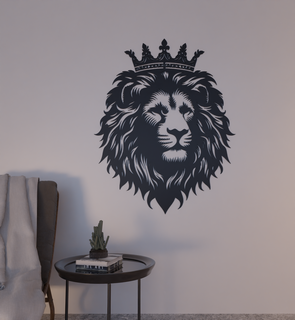 león cabeza corona pared decoración 2d Arte silueta León Rey hogar casa adentro 3d print model - Mito3D