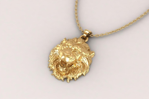 lion head pendant 0110 pendants gold necklace silver hanging 3d printed stl jewelry accessories trend 2023 jewellery printing 3dprint make jewel animals printable 3d print model - Mito3D