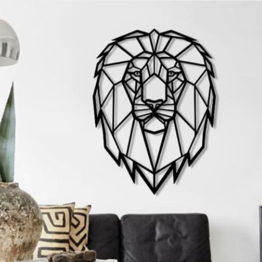 lion head wall sculpture 2d line artlion 2d_art decor decoration art animal geometric geometry lowpoly low_poly tiger wood jungle mount african happiness mask africa 3D print model - Mito3D