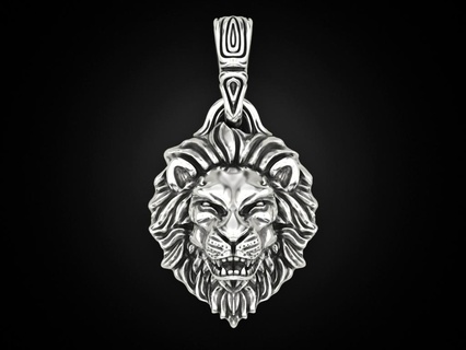 Lion pendentif 4 animaux Roi bijoux impression 3dprinted imprimable conception bijou d'or prototypage argent motard noircissement texture 3d print model - Mito3D