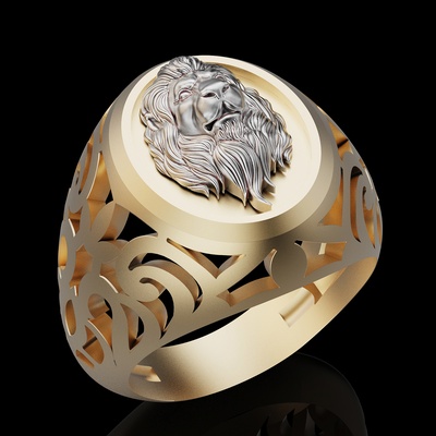 leão anel joalheria prata ouro imprimível 3d modelo tendência moda projeto zbrush tigre 3d print model - Mito3D