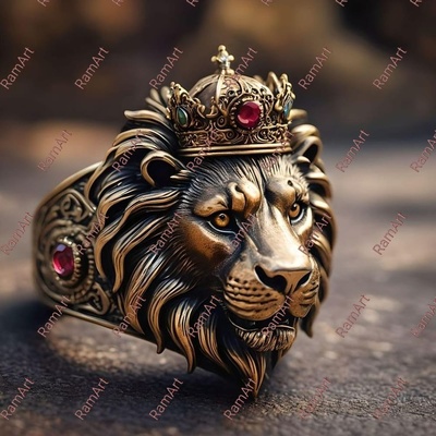 lion ring face 3d model jewelry 3d print model - Mito3D