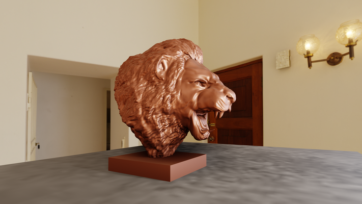 lion rugissement buste statue stl 3d impression fichier art jungle safari miniature table animaux sculpture mur décor 3d print model - Mito3D