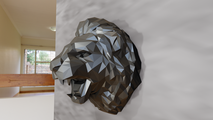 leone ruggente testa poli parete montare stl 3d stampa file arte giungla safari miniatura tavolo animali scultura arredamento 3d print model - Mito3D