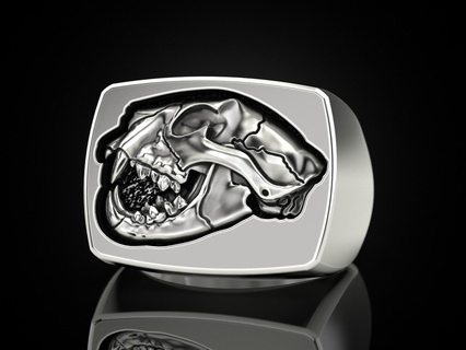 Lion crâne bague skul bijoux impression 3d imprimé anneaux conception bijou imprimable prototypage argent motard noircissement texture Leo 3d print model - Mito3D