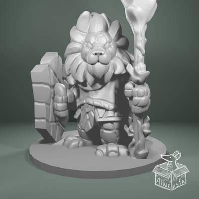 león guerrero roca tribu juego guardián soldado llamas proteger espada rock joya rpg miniatura mesa personaje 3d print model - Mito3D