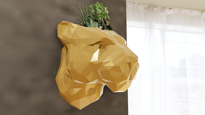 dişi aslan poli duvar binmek ekici tencere çiçek vazo stl 3d yazdır dosya ev orman safari minyatür masaüstü hayvanlar heykel dekor 3d print model - Mito3D