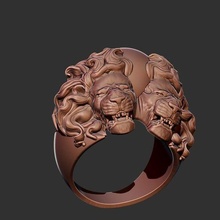 leones anillo 3d impresión modelo joyería joya orgullo plata hermano amor lucha valiente grande gatos leona anillos 3d print model - Mito3D
