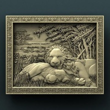 lions art cnc panno relief carved 3d stl model 3d print model - Mito3D
