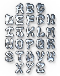 líquido metal cartas cartas alfabeto tipografias moda y2k obj joalheria líquido metal liquidificador cromada metal 3d print model - Mito3D