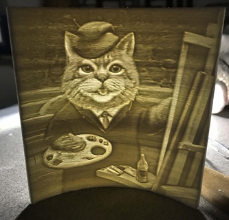 lithophane painting cat painter Art 3d print model - Mito3D