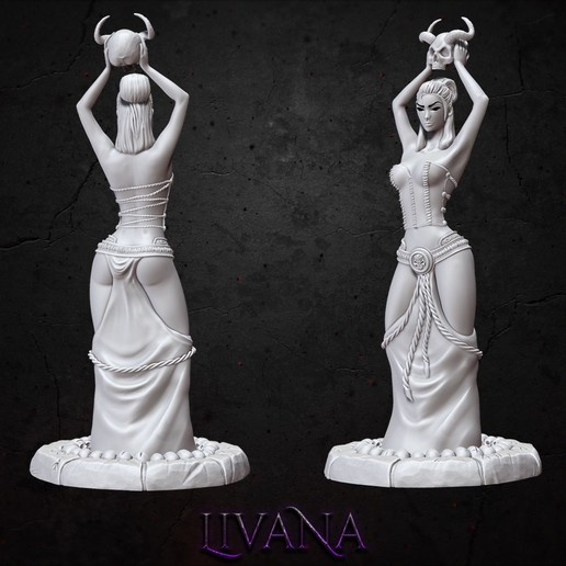Livana Hexe Dämon Tischplatte Frau weiblich Zauberin Opfern Teufel sexy Aufstecken Schädel Skelett Halloween 3D print model - Mito3D