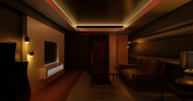 living room- warm lighting livingroom modern interior furniture sofa design residential space 3d print model - Mito3D