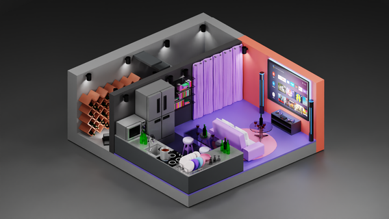 living room & kitchen isometric model print game blender 3d print model - Mito3D