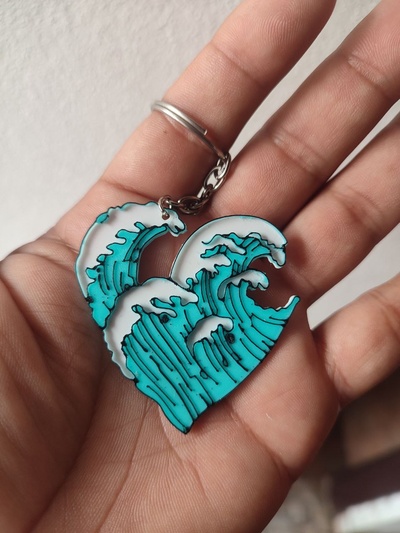 llavero coraz n olas corazon pendiente 3d print model - Mito3D