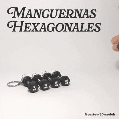llavero mancuernas hexagonales hexagonal dumbbell keychain 5 10 15 20 y 25 kg jewelry mancuerna gym crossfit fitness powerlifting 3d print model - Mito3D