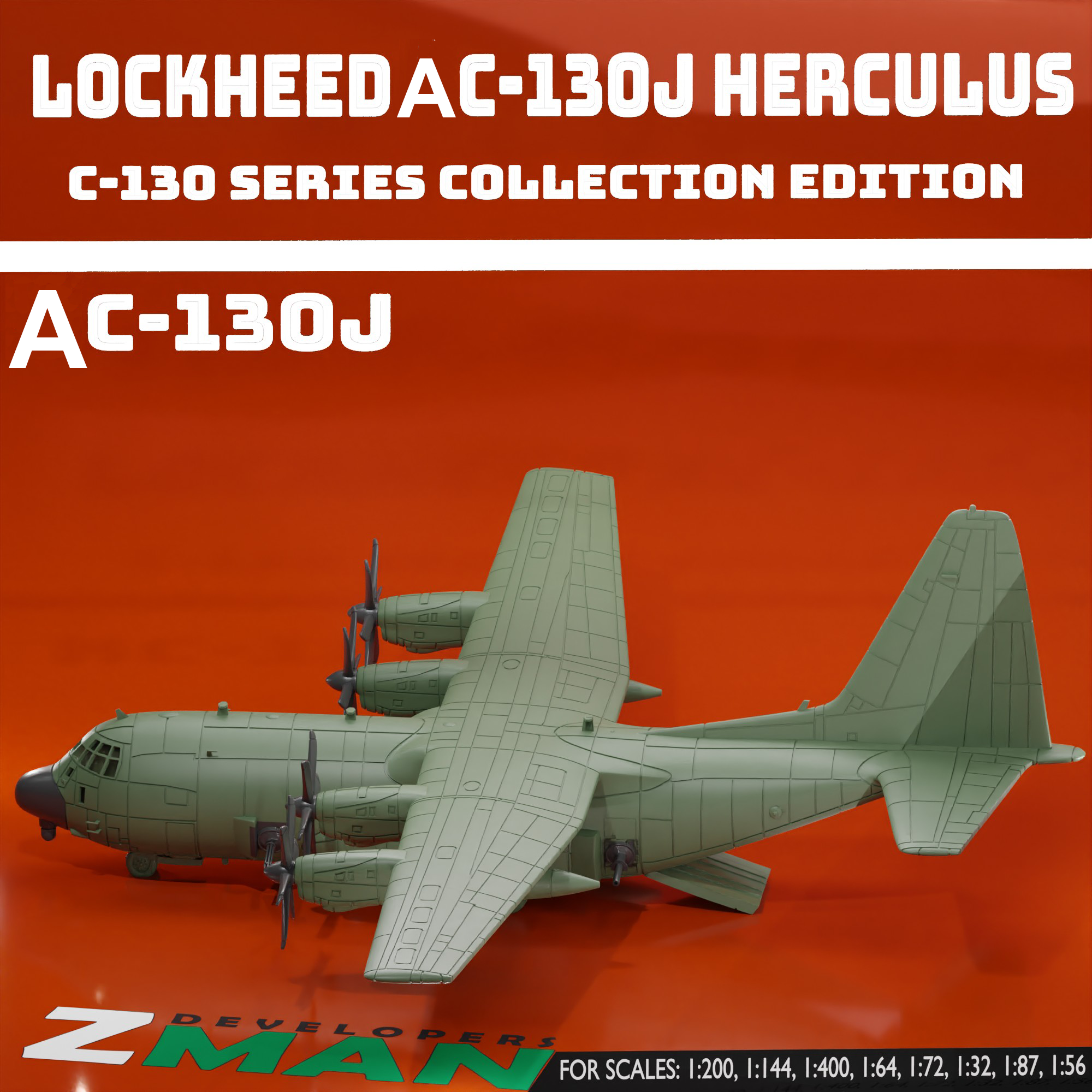 lockheed ac 130j herculus v2 4 in 1 navire combat jeu martin ac130j us cargaison militaire avion jet 200 résine sla fdm zmanora 3d impression stl 32 400 144 3D print model - Mito3D