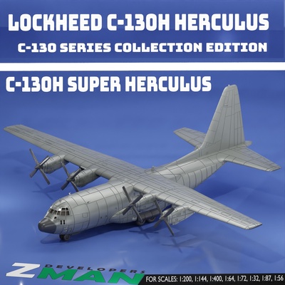 lockheed 130h super herculus v6 4 in 1 jeu martin c130h us cargaison militaire avion jet 200 résine sla fdm zmanora 3d impression stl 32 400 144 87 3d print model - Mito3D