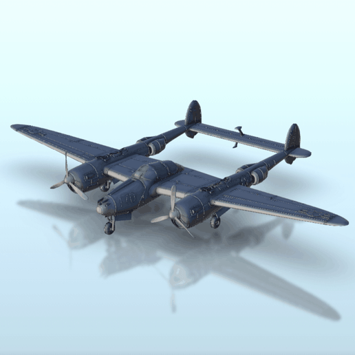 lockheed p-38 '' lightning - ww2 usa army american united air force usaf flames war bolt action 15mm 20mm 25mm 28mm 32mm 3D print model - Mito3D
