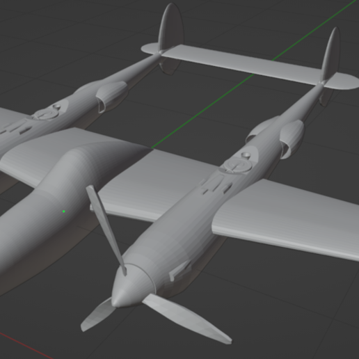 lockheed p38e Yıldırım uçak p 38 38e p38 kuşu 2 Dünya Savaşı araç 3D print model - Mito3D