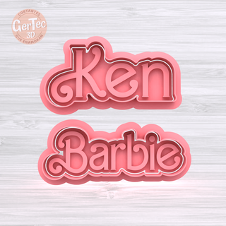 logos barbie + ken cutter stamp cookie logo doll seal mass cookies cold porcelain ceramics 3d print model - Mito3D