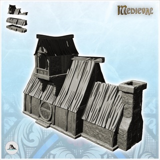 long building second floor chimney end 18 - medieval feudal old archaic saga 28mm 15mm architecture tabletop miniatures scenery wargame game terrain house accessories middle age dark rose war traditionnal fantasy european village 3d print model - Mito3D