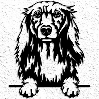 longo cabeludo bassê cão arte parede Weenie decoração dachshund desmamado linguiça cachorro 2d 3d print model - Mito3D