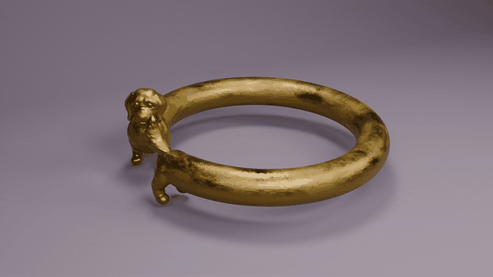 long sausage dog ring art jewelry golden retriever dachshund gold silver 3d print model - Mito3D