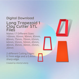 long trapezoid 1 clay cutter - basic shape geometric stl digital file download- 17 sizes 2 versions cookie Jewelry earring polymer embossed hexagon utterlycutterly utterly cutterly fondant organic indie fashion 3d print model - Mito3D
