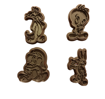 looney tunes 7 pcs cookie cutters cutter pastry cookies decorate cake birthday bags bunny lola silvester twitty coyote road runner taz 3d print model - Mito3D