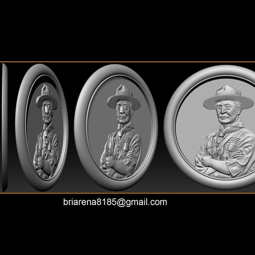 Seigneur baden powell bas relief soulagement sculpture 3d cnc artcam zbrush statue public artuk david annand lord boy scout movement scouts fondateur of robert 3D print model - Mito3D