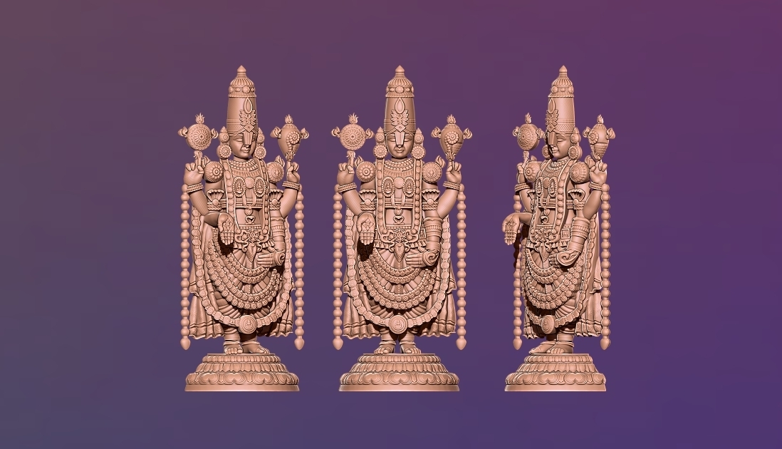 senhor venkateshwara Tirupathi Balaji 25d tirumala tirupati padmini laxmi varalaxmi joalheria ídolos Deus Vishnu shiva 3D print model - Mito3D