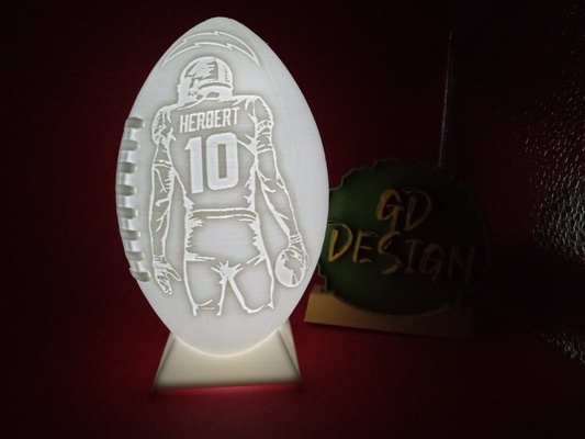 los angeles chargers justin herbert 3d kickoff nfl football light tealight reading party nightlight office kids room art decor man cave she sports game 3d print model - Mito3D