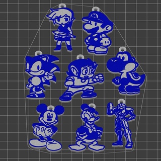 Menge 8 Schlüssel Ringe Nintendo Disney Sega v1 Schlüsselbund Mario Zelda Verknüpfung Samus Schall Alex Ring 3d print model - Mito3D