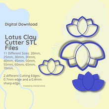 lotus argile coupeur stl numérique fichier download 11 tailles 2 versions 3d print model - Mito3D