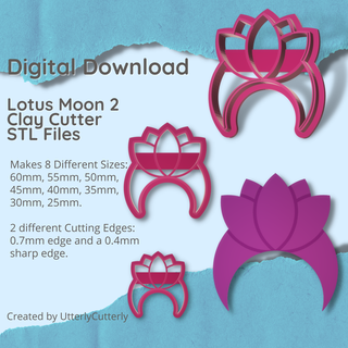 lotus moon 2 clay cutter - celestial stl digital file download- 8 sizes versions earring polymer geometric embossed hexagon utterlycutterly utterly cutterly cookie fondant organic shape indie fashion 3d print model - Mito3D
