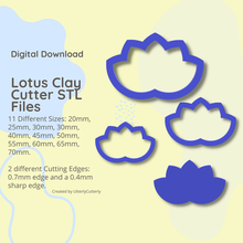 lotus outline clay cutter - stl digital file download- 11 sizes 2 versions 3d print model - Mito3D