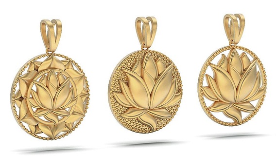 lotus pendentifs pendentif argent or bijoux imprimable 3d modèle tendance mode conception zbrush 3d print model - Mito3D