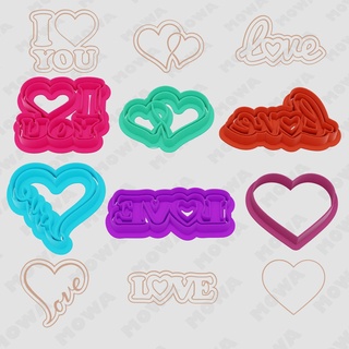 love - heart shape cookie cutter set 6 pcs mold cookiecutter form stamp packs clay plaque polymer biscuit baking tool kit 3d print model - Mito3D